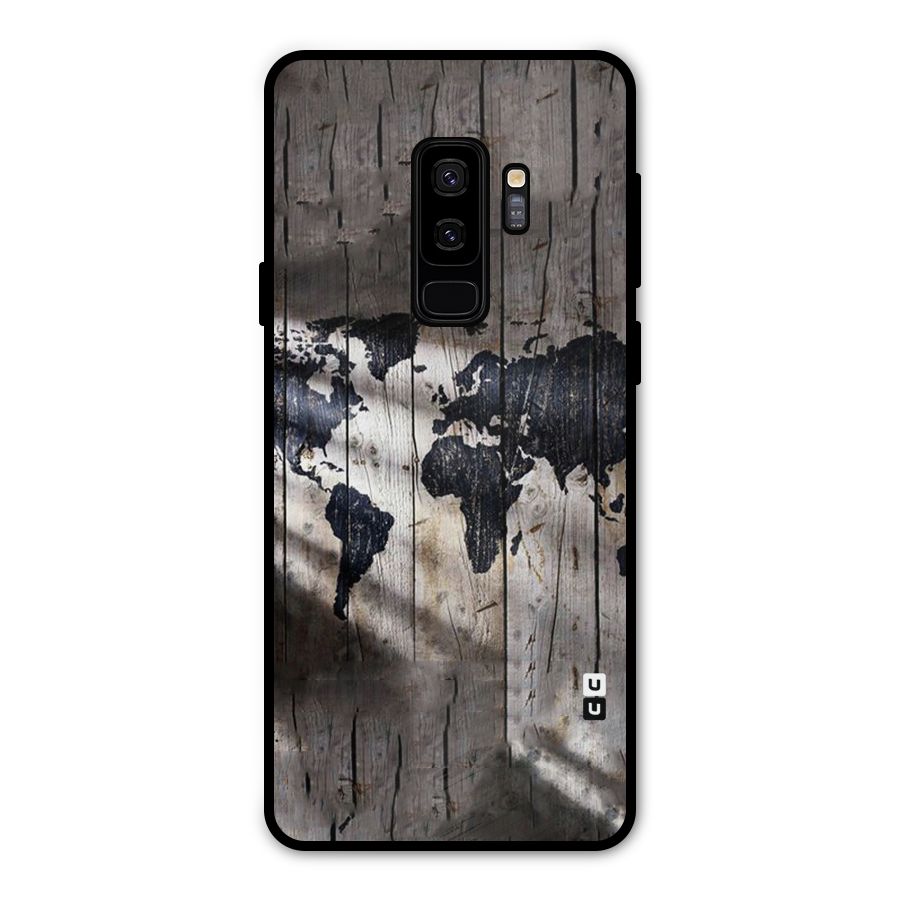 World Map Wood Design Metal Back Case for Galaxy S9 Plus