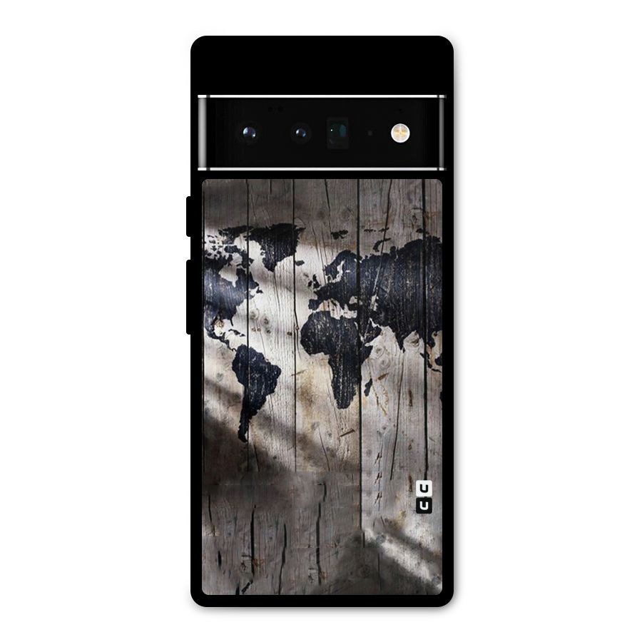 World Map Wood Design Metal Back Case for Google Pixel 6 Pro