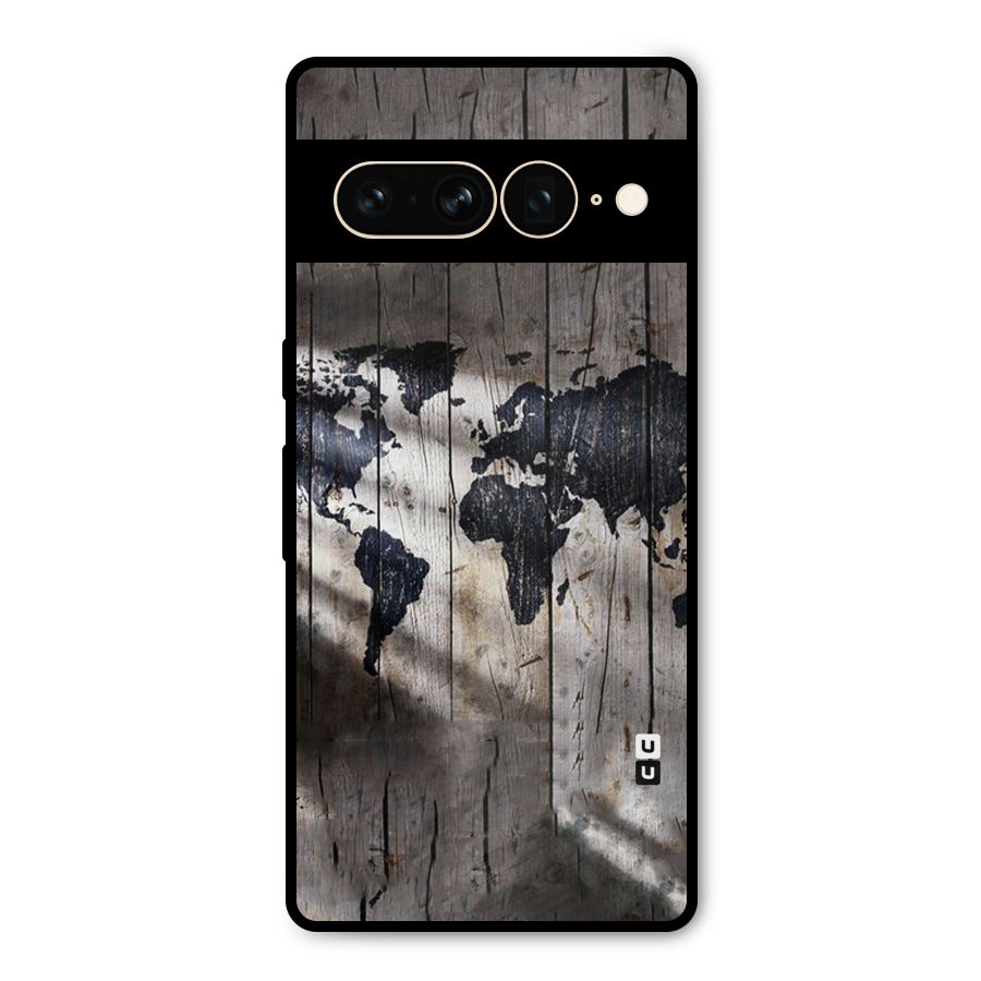 World Map Wood Design Metal Back Case for Google Pixel 7 Pro