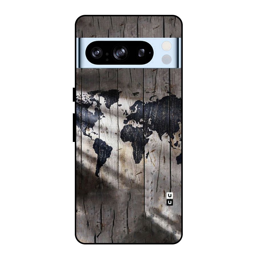 World Map Wood Design Metal Back Case for Google Pixel 8 Pro