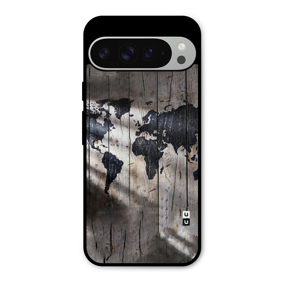 World Map Wood Design Metal Back Case for Google Pixel 9 Pro XL