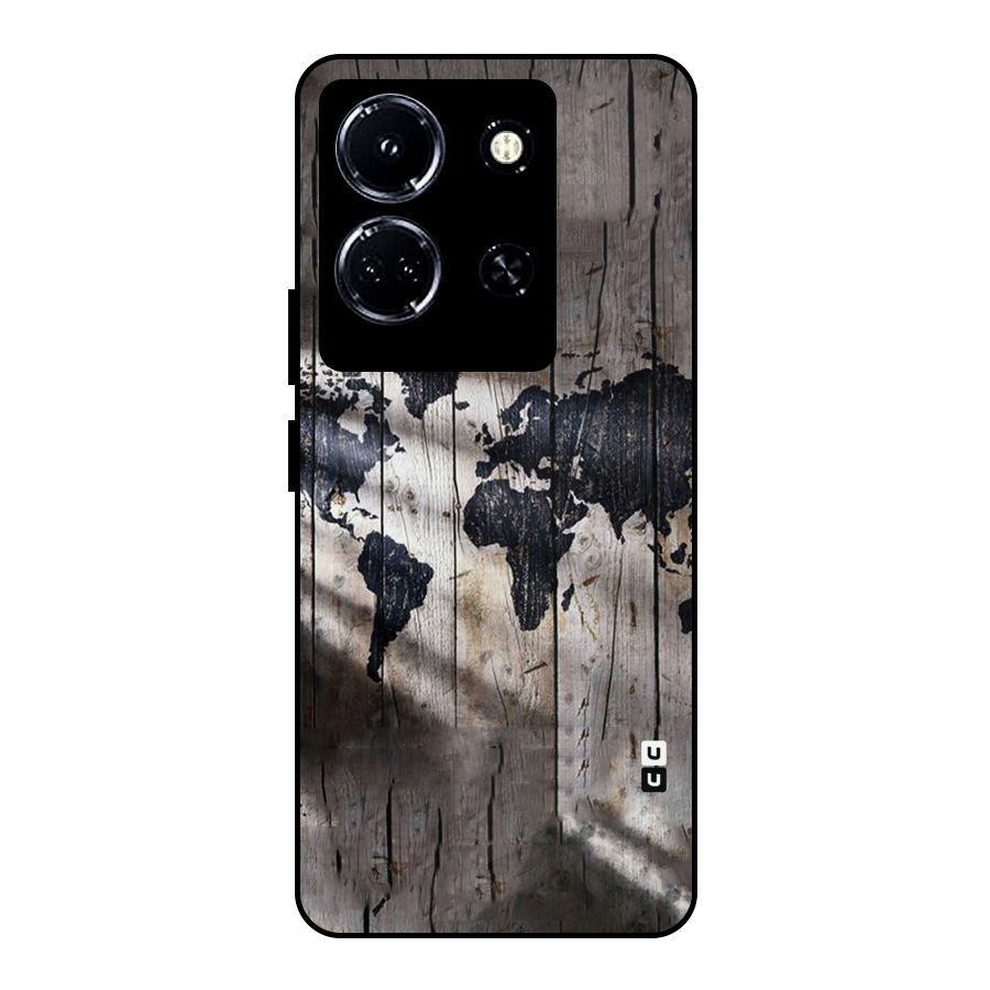 World Map Wood Design Metal Back Case for Infinix Note 30 5G