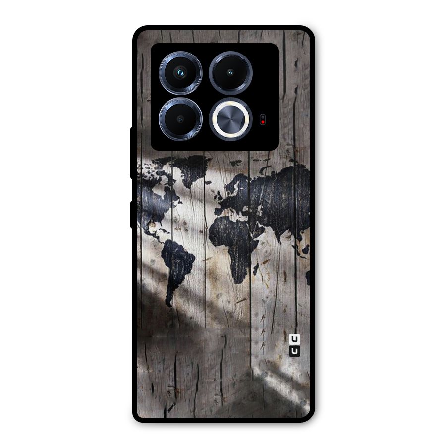 World Map Wood Design Metal Back Case for Infinix Note 40 5G