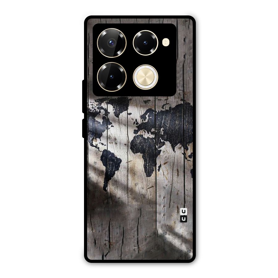 World Map Wood Design Metal Back Case for Infinix Note 40 Pro Plus