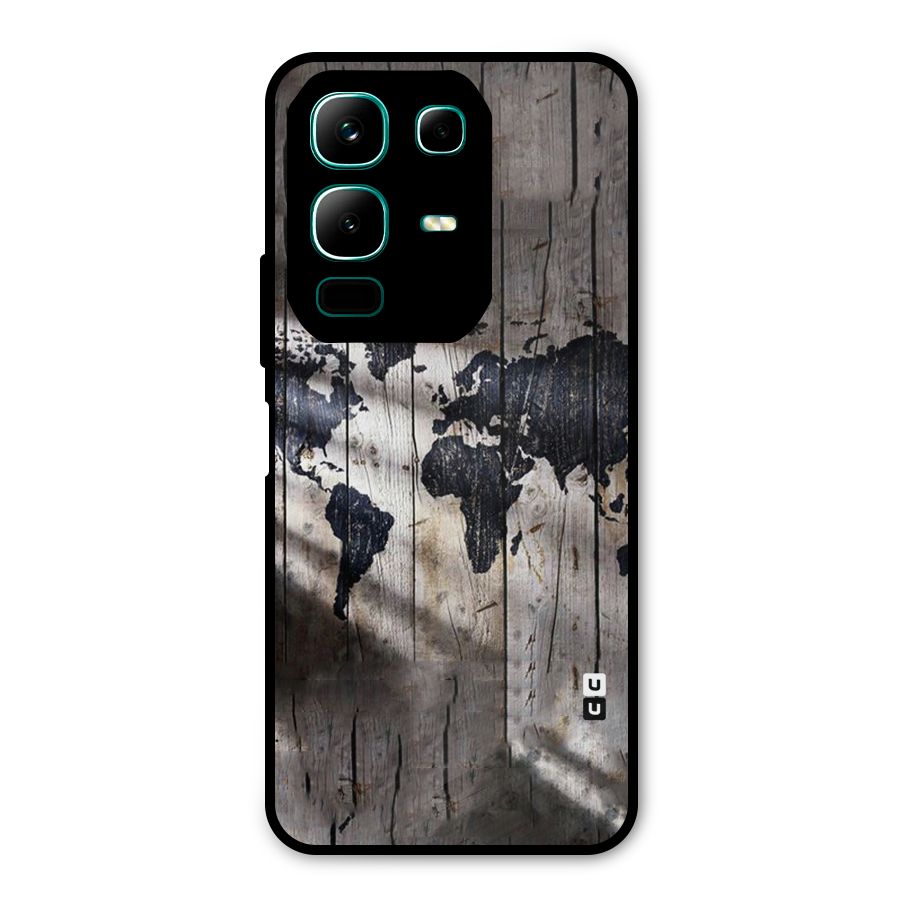 World Map Wood Design Metal Back Case for Infinix Note 50x