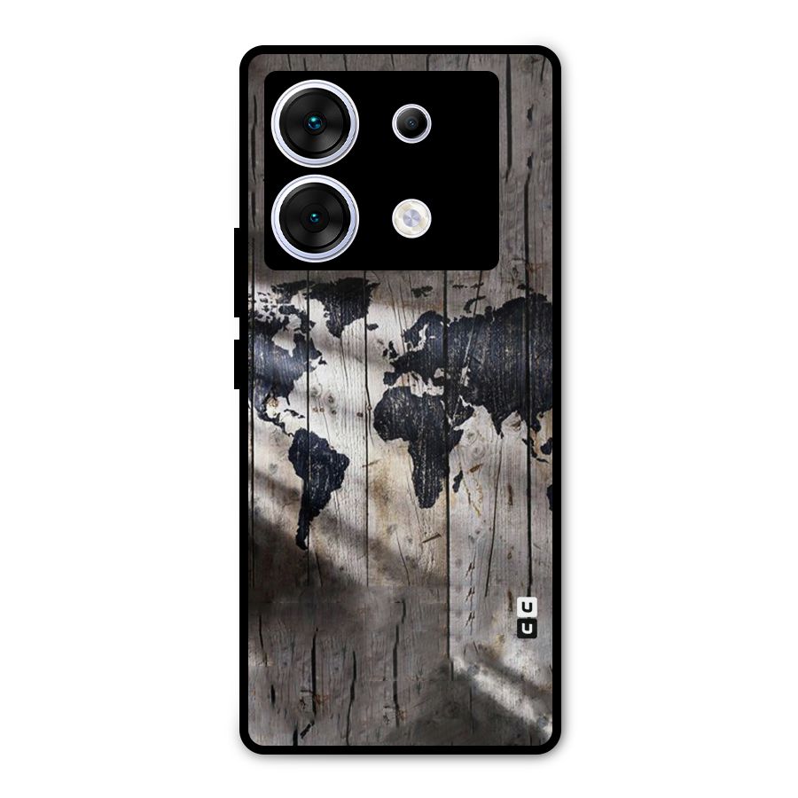 World Map Wood Design Metal Back Case for Infinix Zero 30 5G
