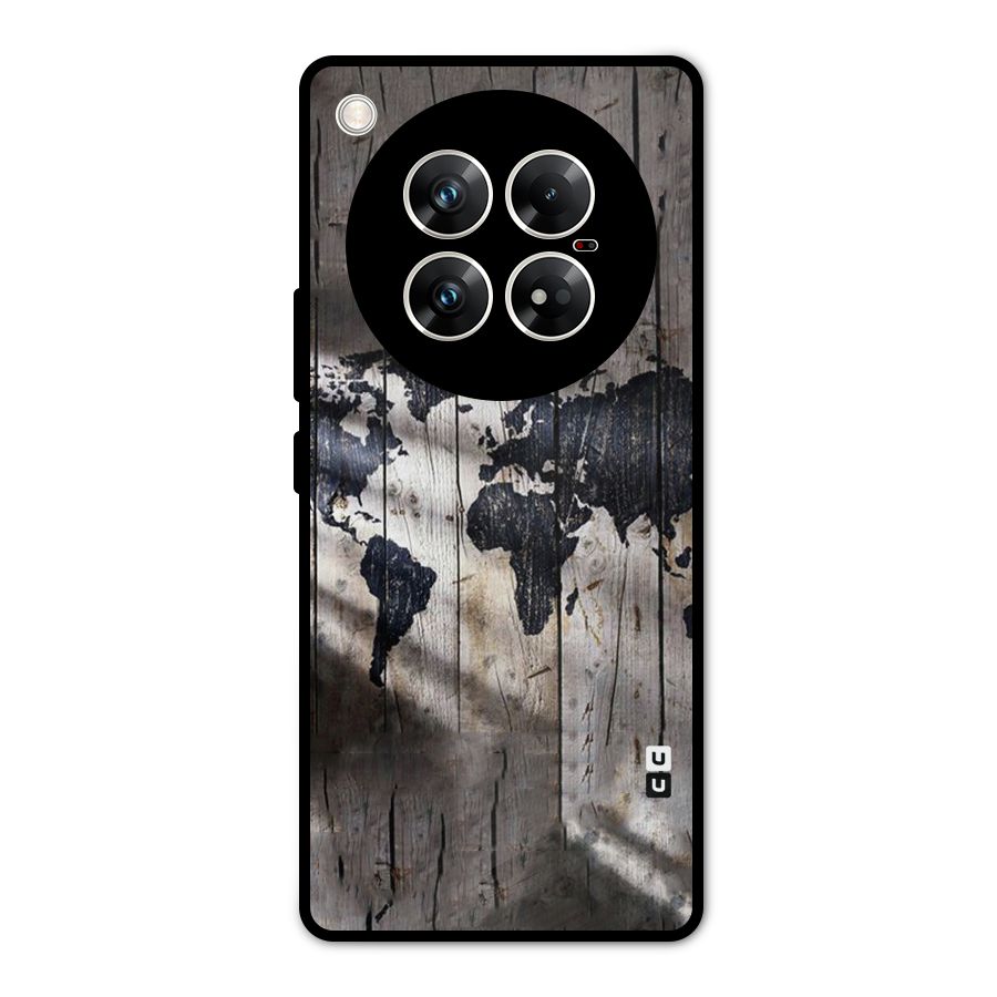 World Map Wood Design Metal Back Case for Infinix Zero 40 5G