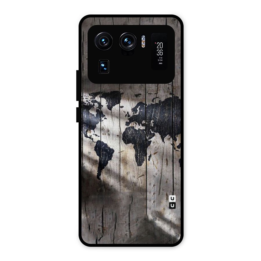 World Map Wood Design Metal Back Case for Mi 11 Ultra