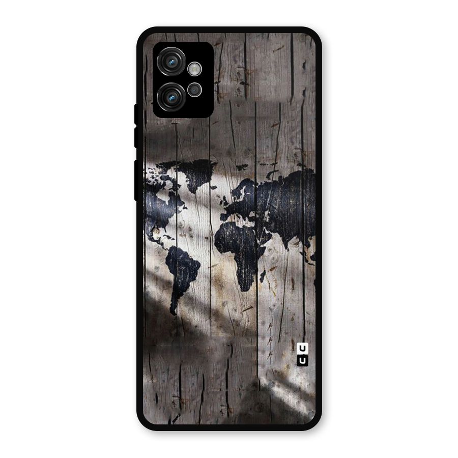 World Map Wood Design Metal Back Case for Moto G32