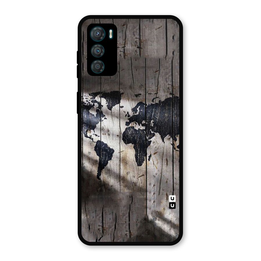 World Map Wood Design Metal Back Case for Moto G42