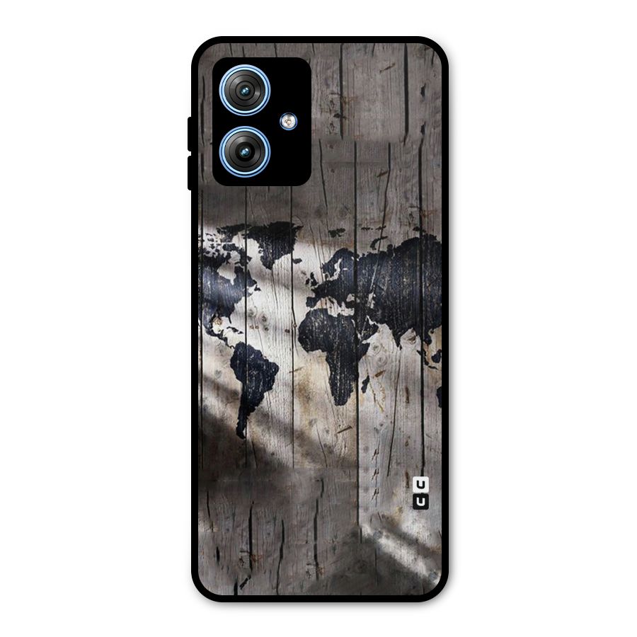 World Map Wood Design Metal Back Case for Moto G54