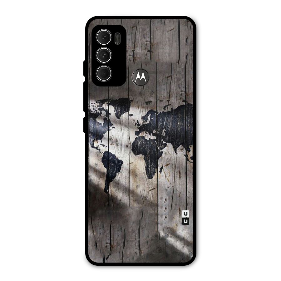 World Map Wood Design Metal Back Case for Moto G60