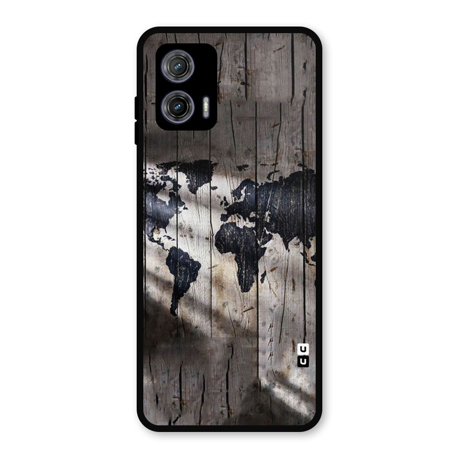 World Map Wood Design Metal Back Case for Moto G73