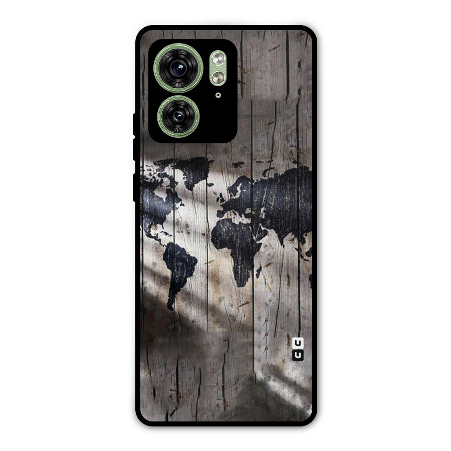 World Map Wood Design Metal Back Case for Motorola Edge 40 5G