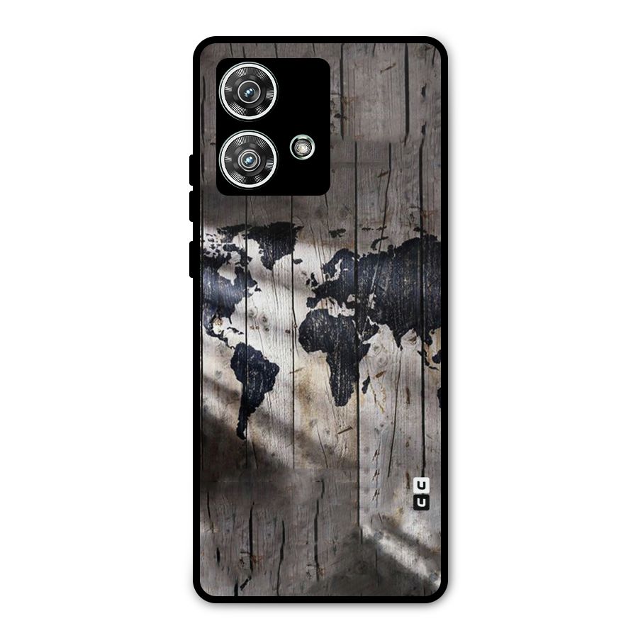 World Map Wood Design Metal Back Case for Motorola Edge 40 Neo