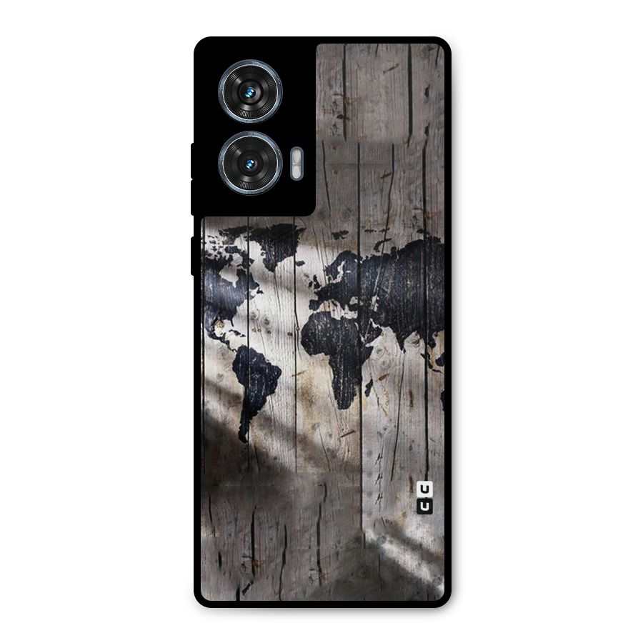 World Map Wood Design Metal Back Case for Motorola Edge 50 Fusion