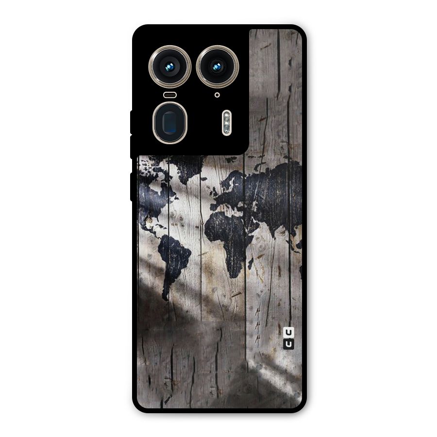 World Map Wood Design Metal Back Case for Motorola Edge 50 Ultra