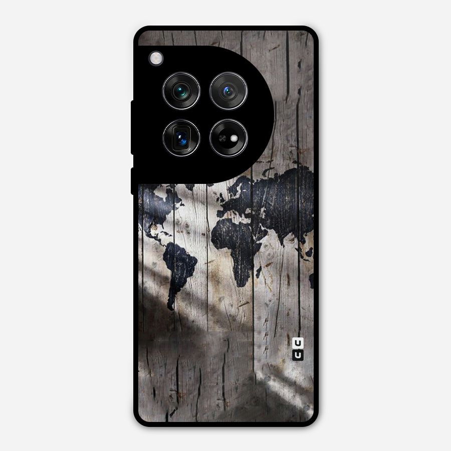 World Map Wood Design Metal Back Case for OnePlus 12