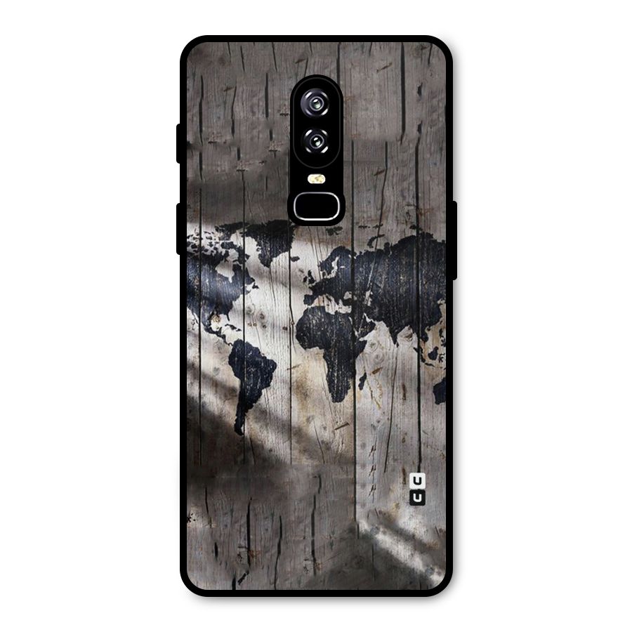 World Map Wood Design Metal Back Case for OnePlus 6