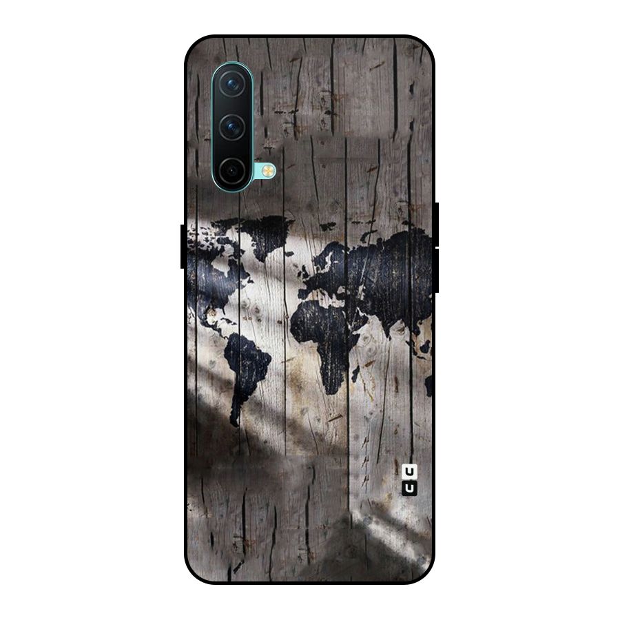 World Map Wood Design Metal Back Case for OnePlus Nord CE 5G
