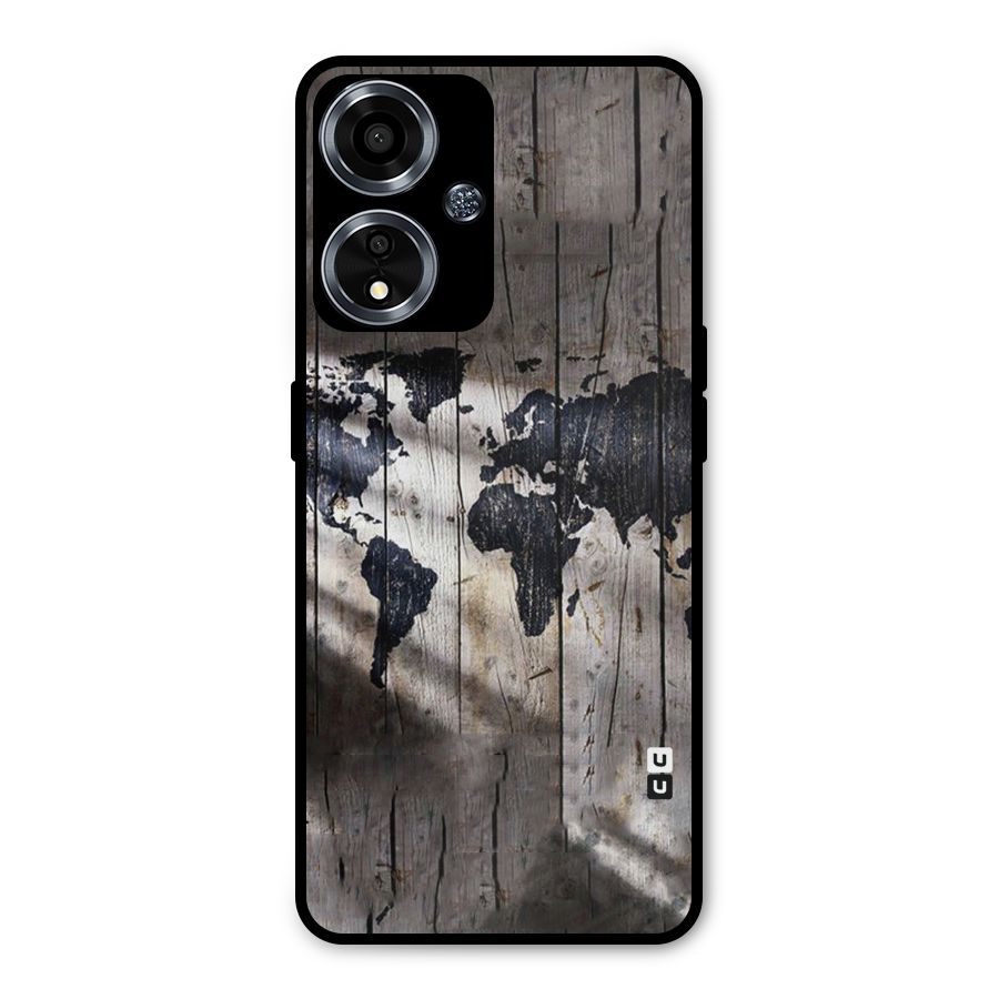 World Map Wood Design Metal Back Case for Oppo A59