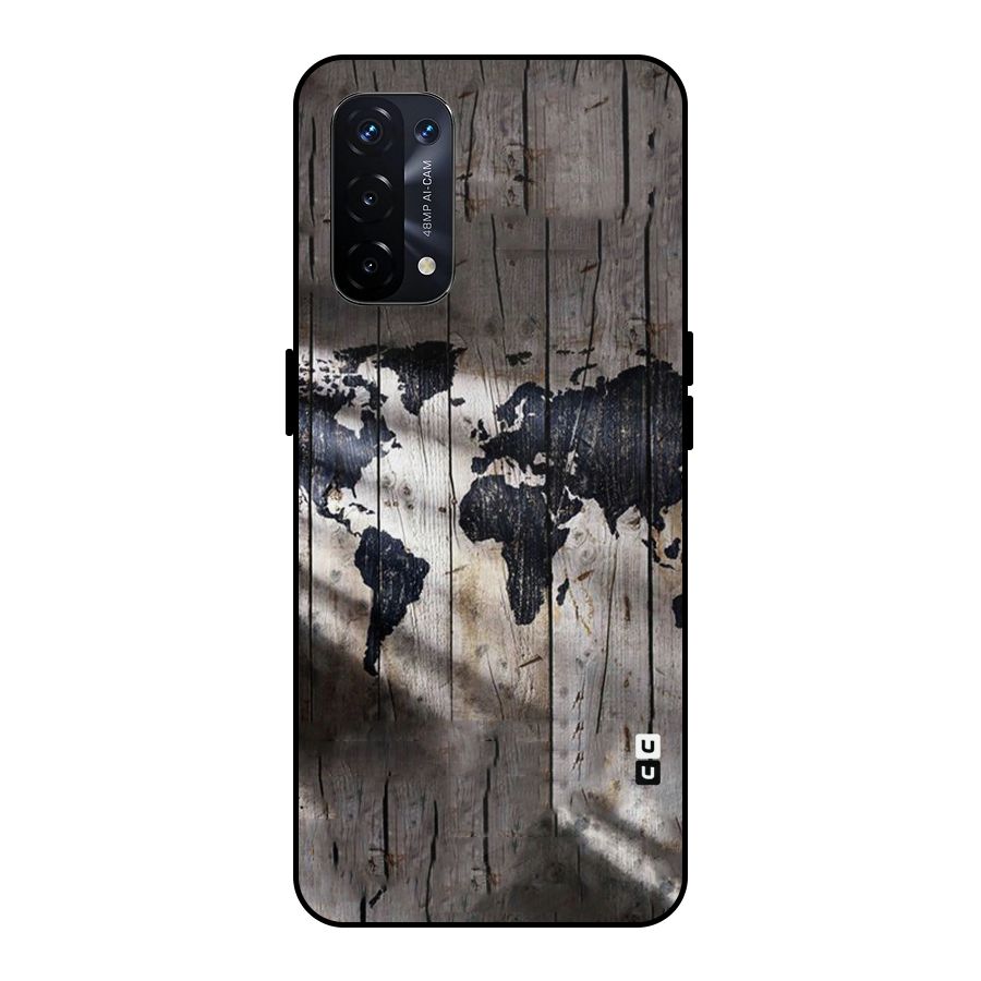 World Map Wood Design Metal Back Case for Oppo A74 5G