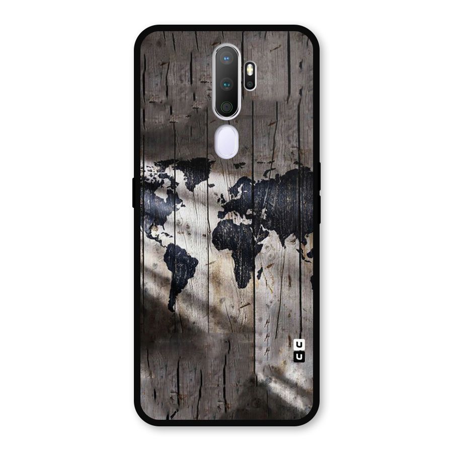 World Map Wood Design Metal Back Case for Oppo A9 (2020)