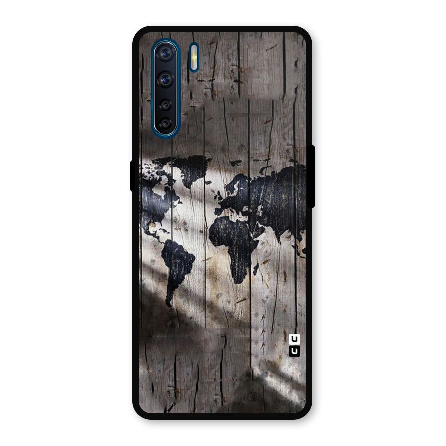 World Map Wood Design Metal Back Case for Oppo F15