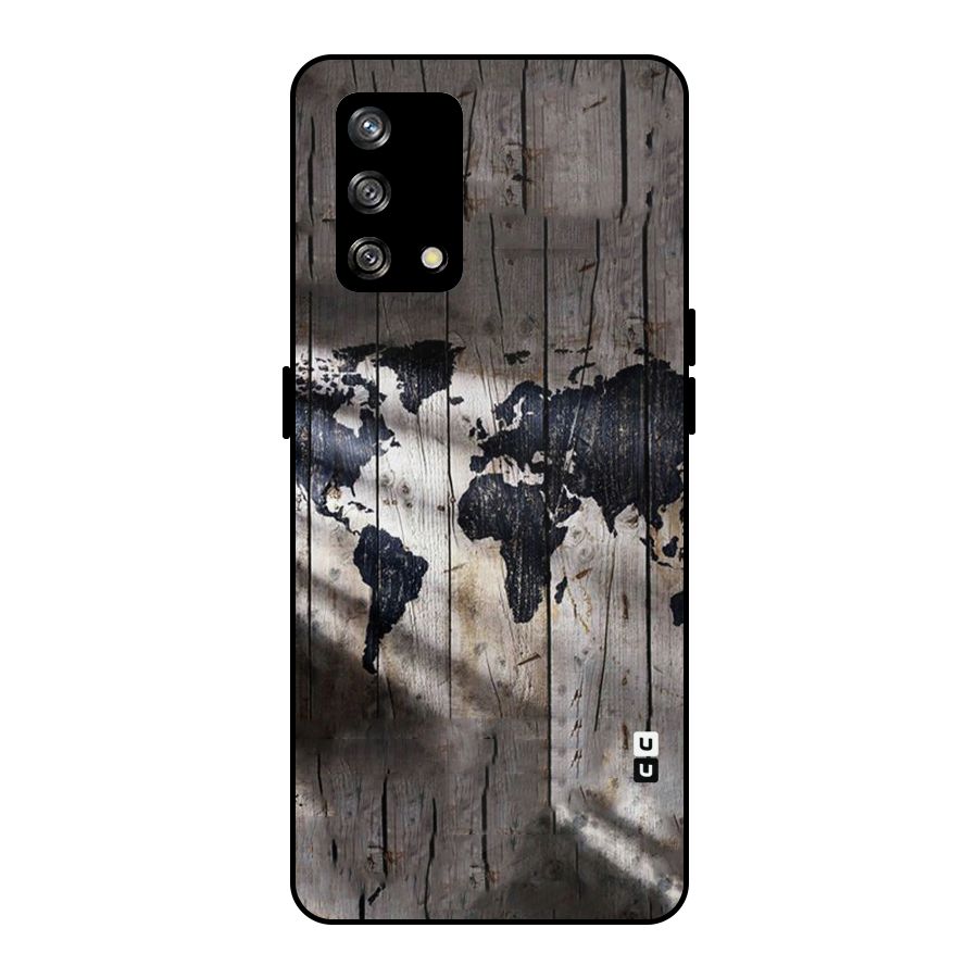 World Map Wood Design Metal Back Case for Oppo F19