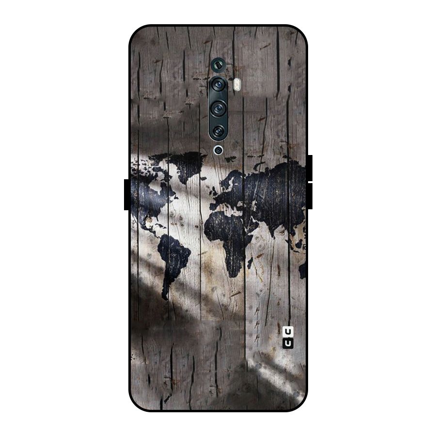 World Map Wood Design Metal Back Case for Oppo Reno2 F