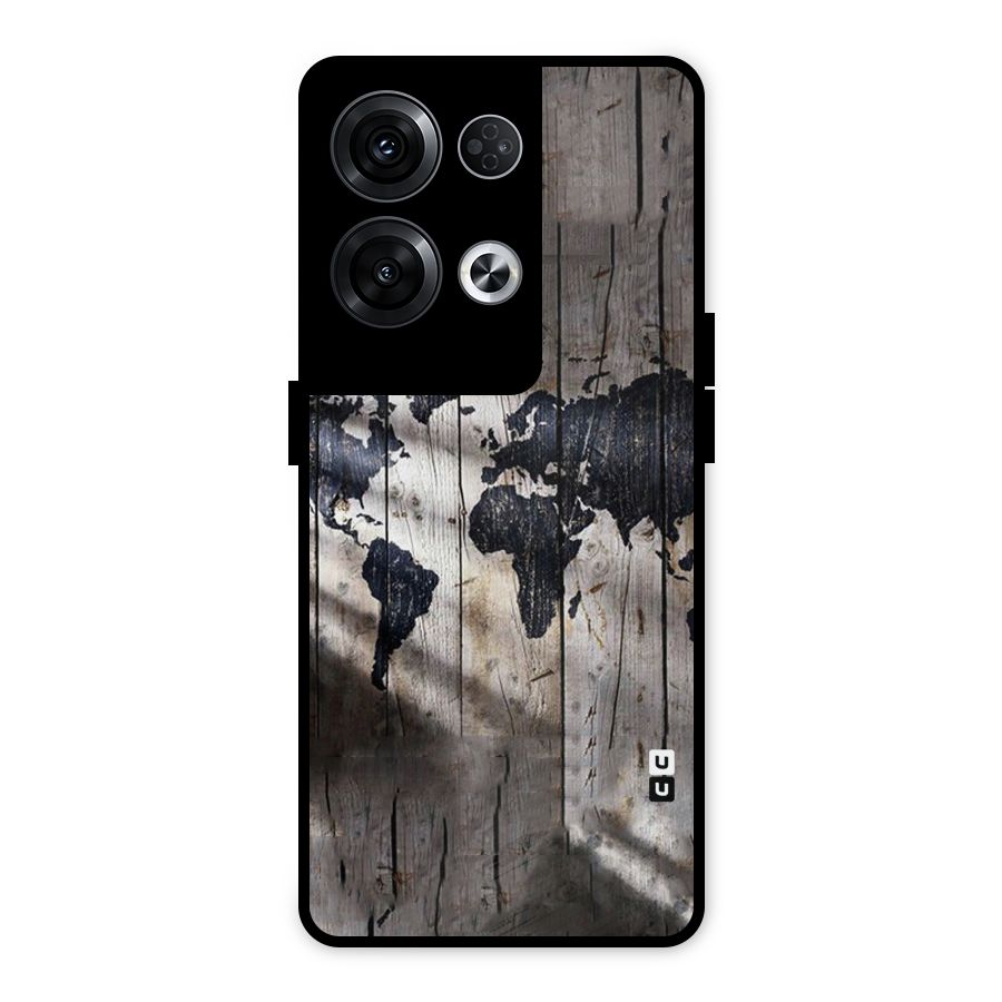 World Map Wood Design Metal Back Case for Oppo Reno8 Pro 5G