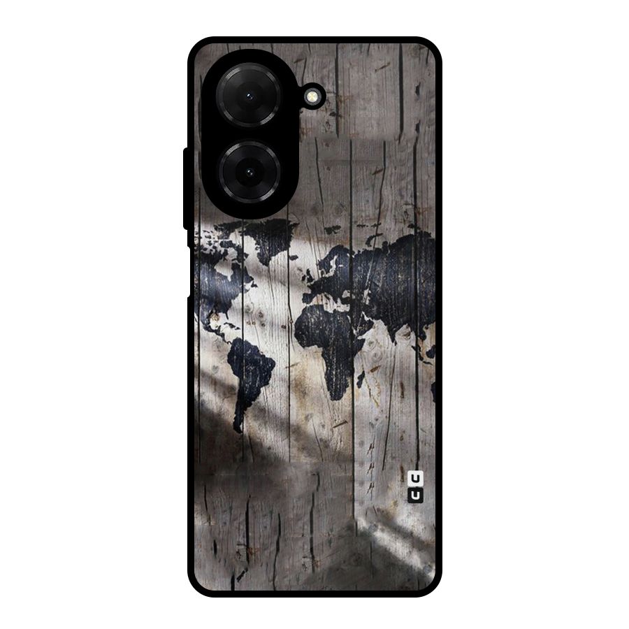 World Map Wood Design Metal Back Case for Poco C71