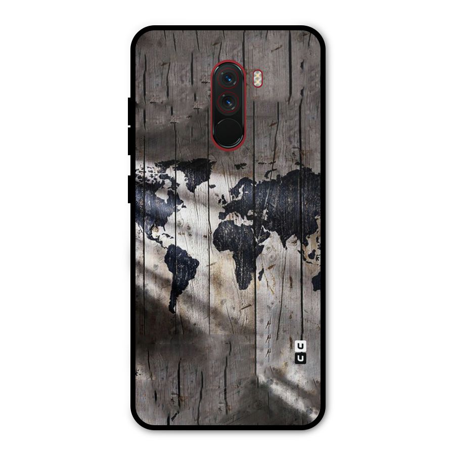 World Map Wood Design Metal Back Case for Poco F1