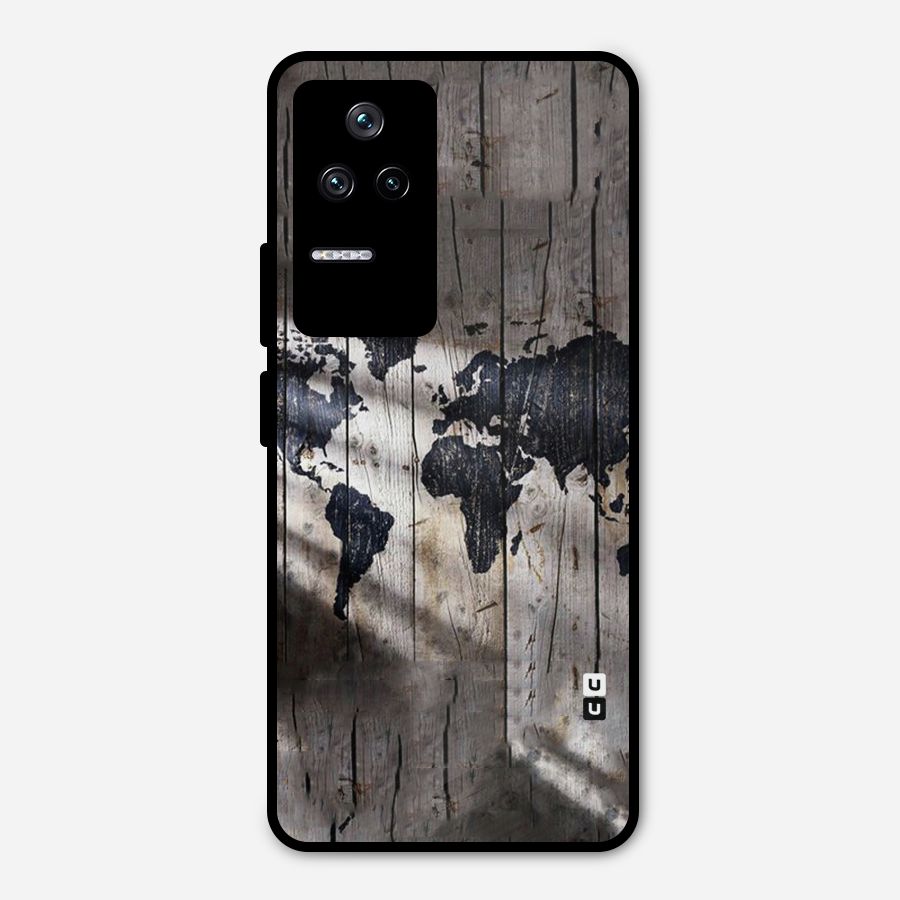 World Map Wood Design Metal Back Case for Poco F4 5G