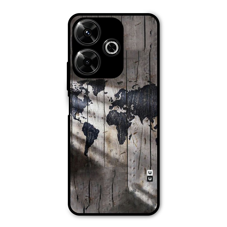 World Map Wood Design Metal Back Case for Poco M6 Plus
