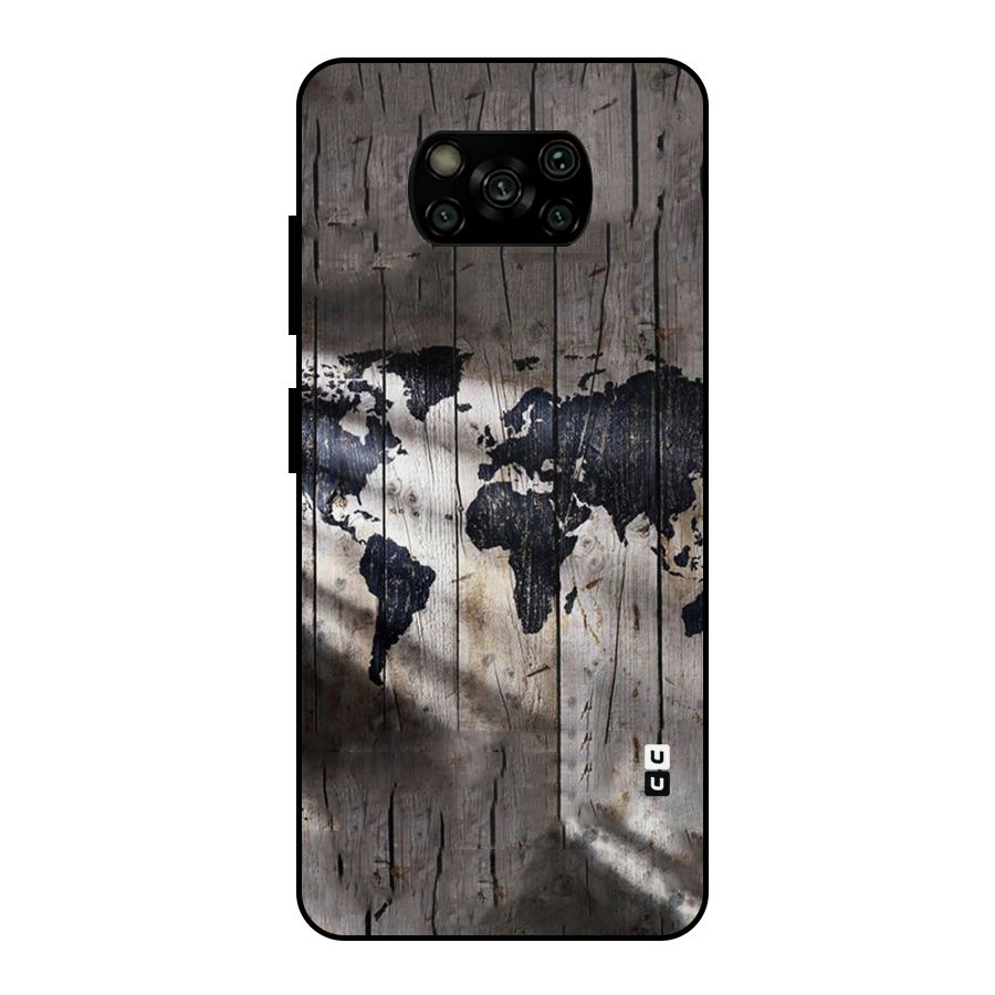 World Map Wood Design Metal Back Case for Poco X3