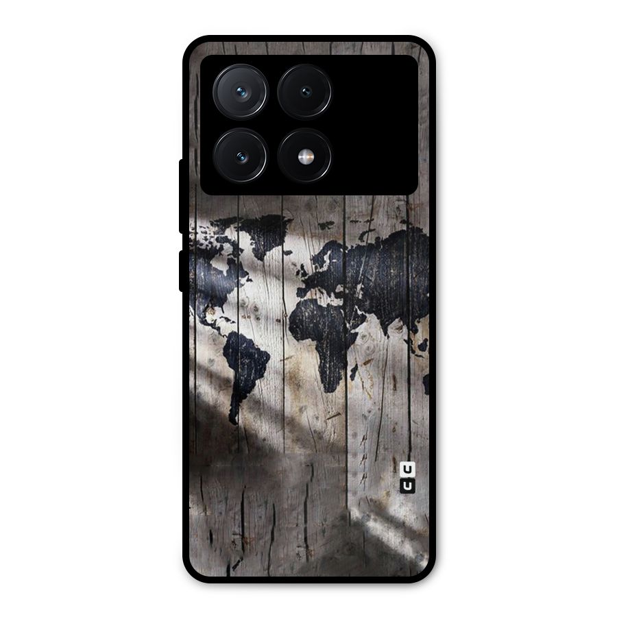 World Map Wood Design Metal Back Case for Poco X6 Pro