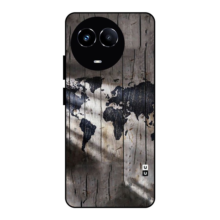 World Map Wood Design Metal Back Case for Realme 11X