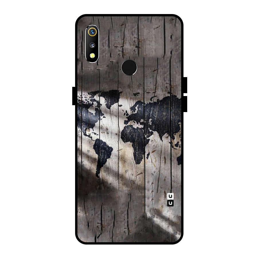 World Map Wood Design Metal Back Case for Realme 3