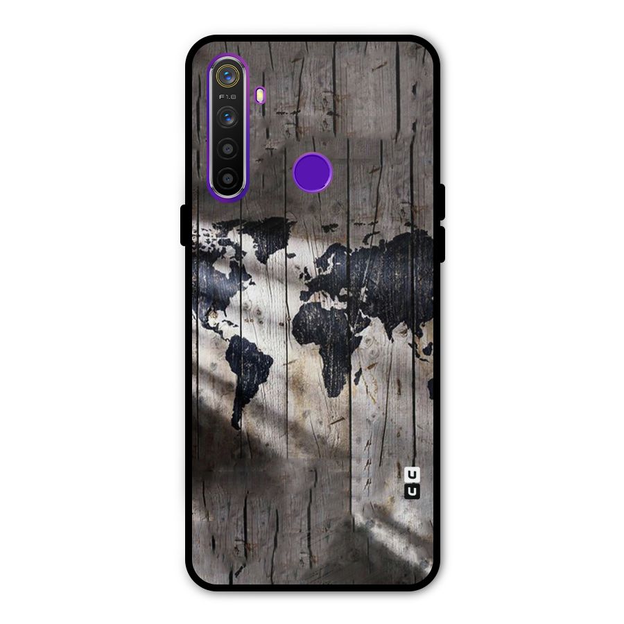 World Map Wood Design Metal Back Case for Realme 5i
