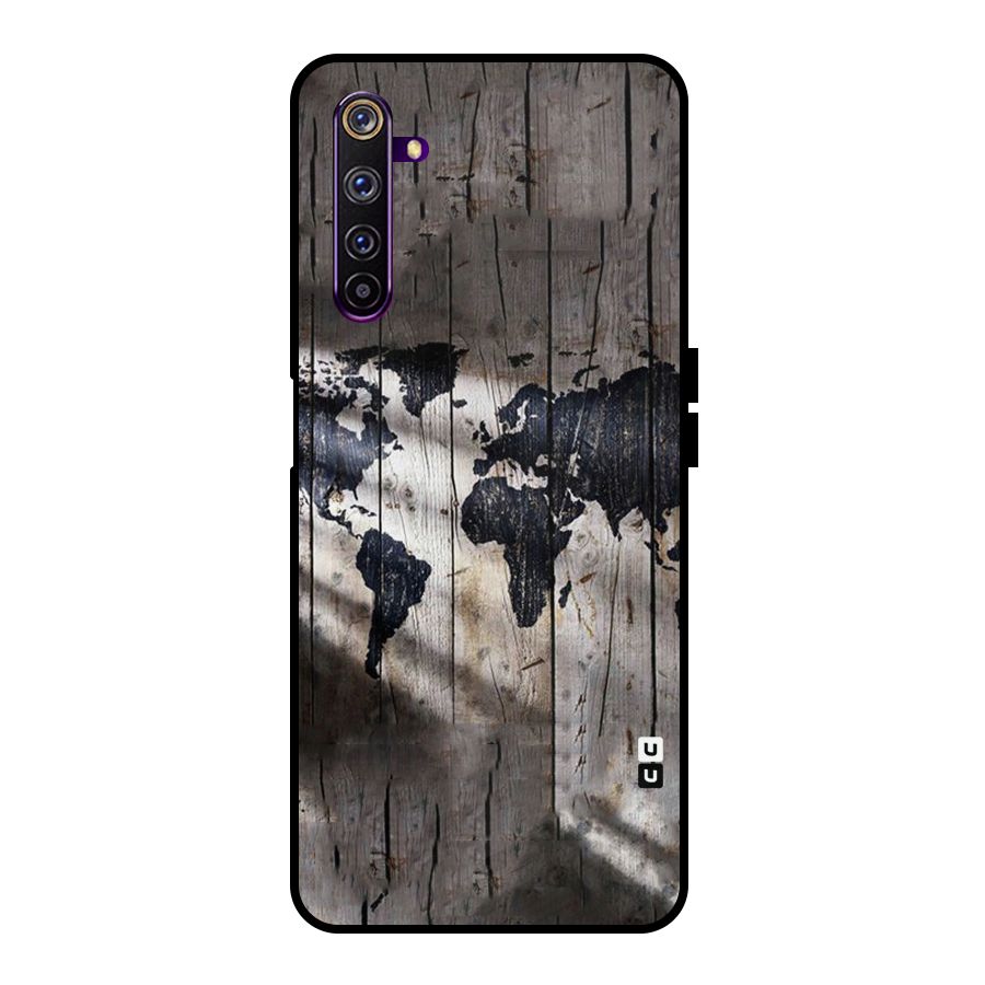 World Map Wood Design Metal Back Case for Realme 6 Pro