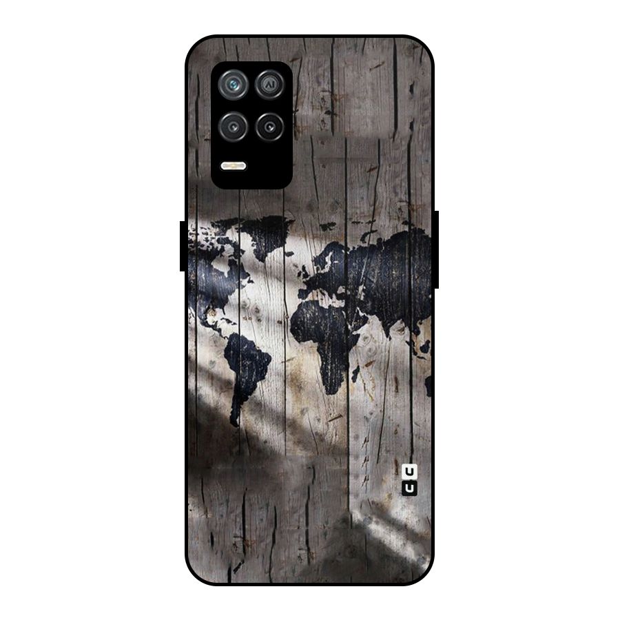 World Map Wood Design Metal Back Case for Realme 8 5G