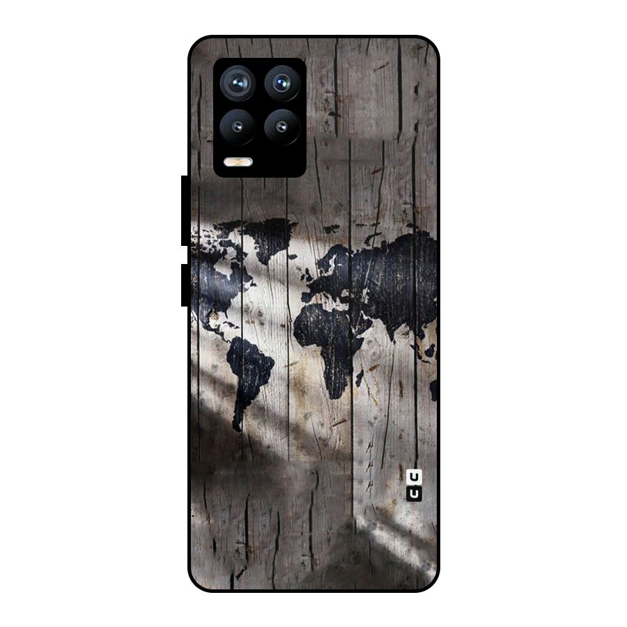 World Map Wood Design Metal Back Case for Realme 8 Pro