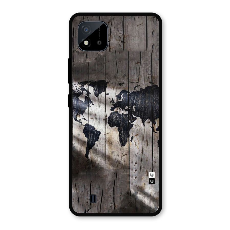 World Map Wood Design Metal Back Case for Realme C11 2021