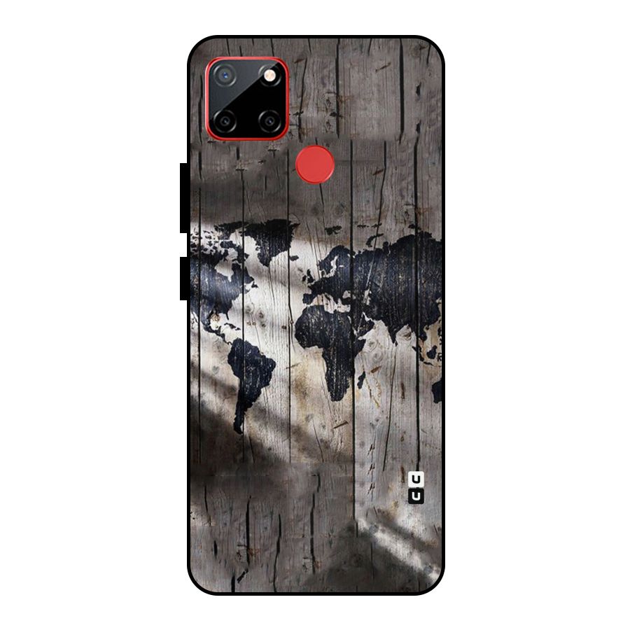 World Map Wood Design Metal Back Case for Realme C12