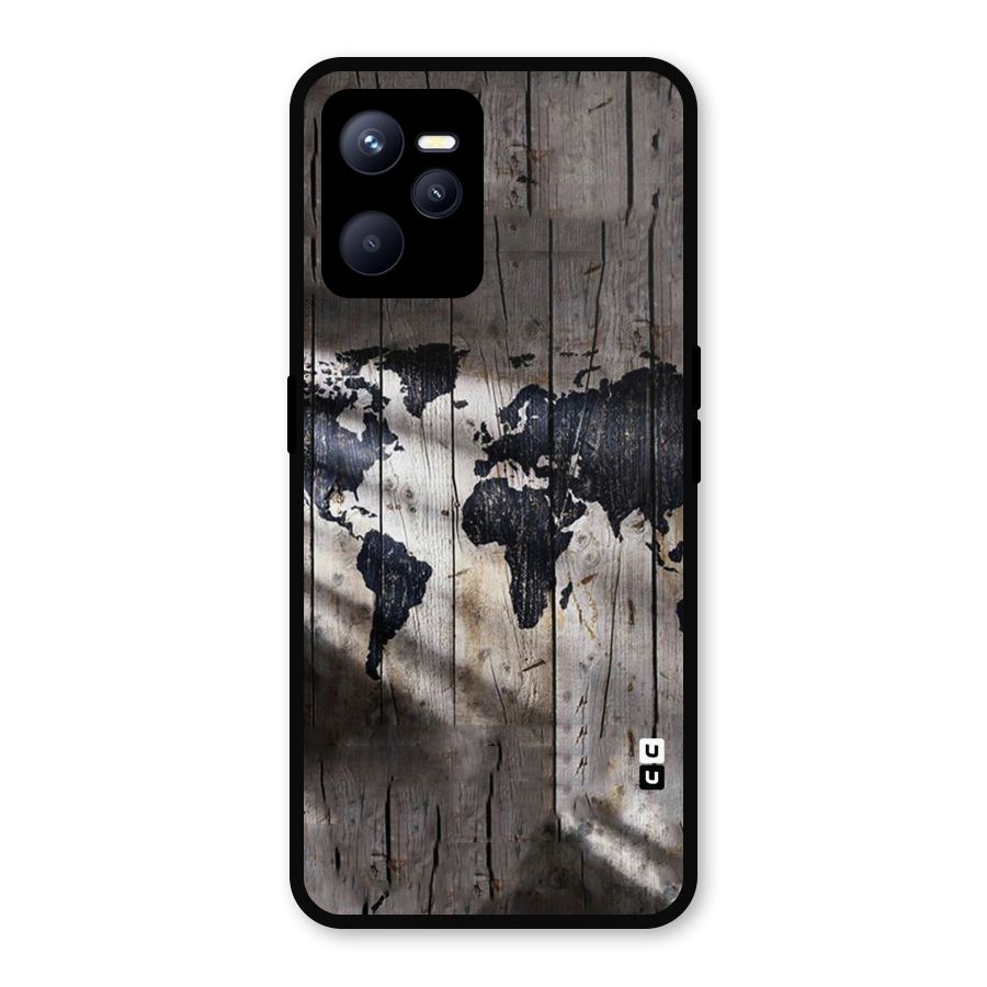 World Map Wood Design Metal Back Case for Realme C35