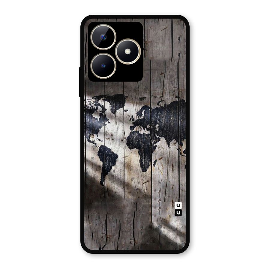 World Map Wood Design Metal Back Case for Realme C53