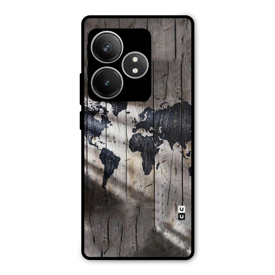World Map Wood Design Metal Back Case for Realme GT 6T