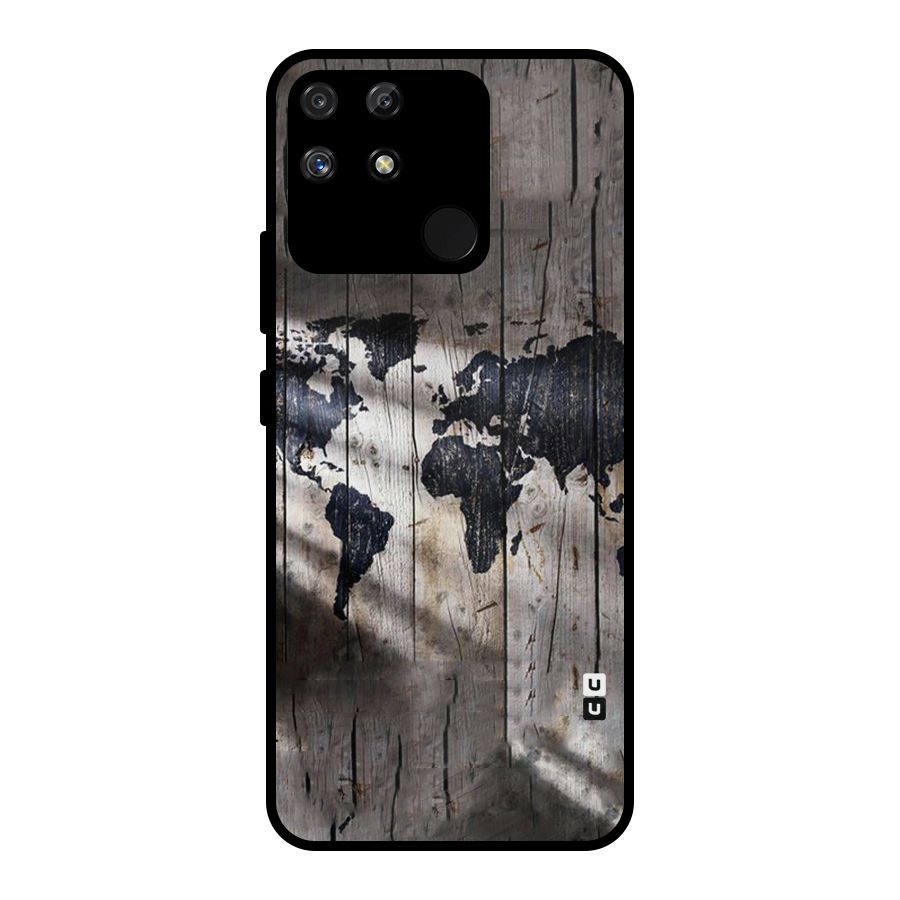 World Map Wood Design Metal Back Case for Realme Narzo 50A