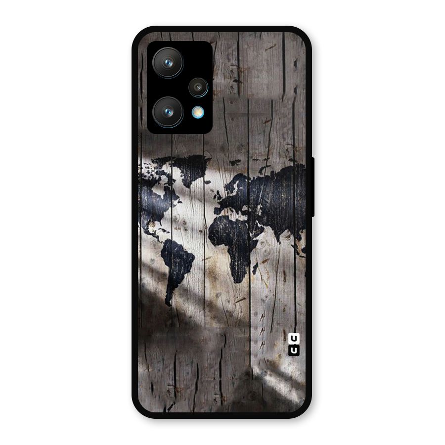 World Map Wood Design Metal Back Case for Realme Narzo 50 Pro